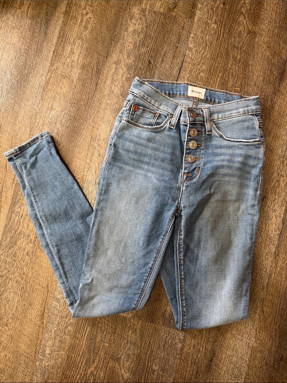Hudson Jeans Light Wash Skinny Button-Fly Denim